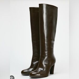 Zar Dark Olive Leather Knee-High Boots